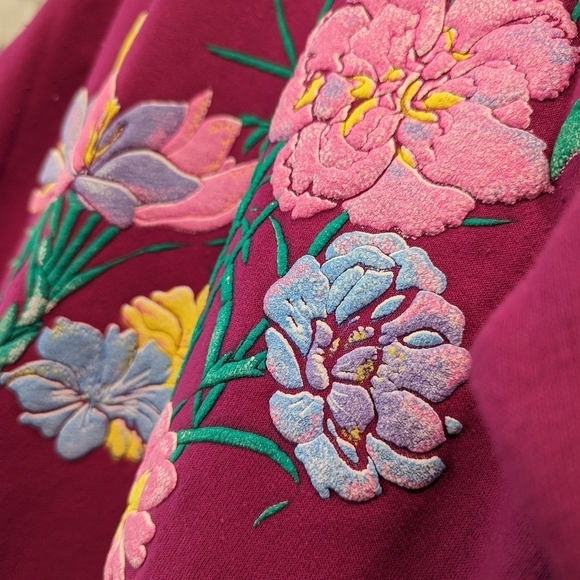 Vintage Sweatshirt Women XL Pink Black Pastel Floral Grandmacore Jane Colby - Picture 9 of 11